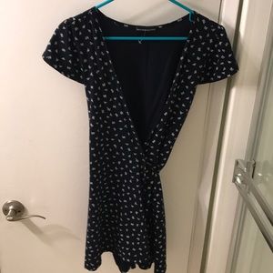 Navy blue floral dress.